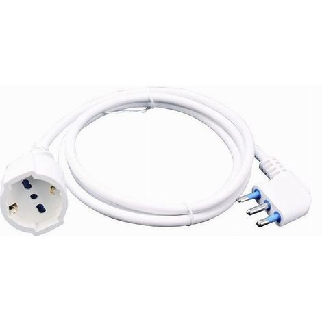 TrAdE Shop Traesio - Prolunga Lineare Cavo 5mt 90° Con Spina 16a Presa Universale Schuko Bianca 83288 - (1/4)