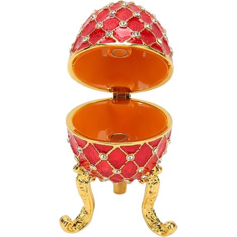 Eiförmige Schmuckschatulle, Dekorativer Schmuckhalter mit Scharnierdesign für Schlafzimmer und Büro, Goldene Zinklegierung, 6,5 X 4 X 4 Cm (Rot) (1/5)