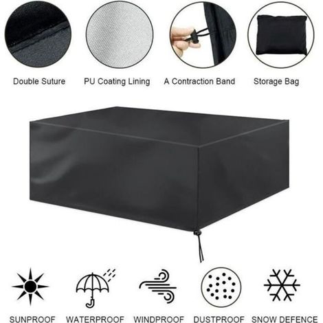 Housse De Protection Étanche Pour Meubles de Jardin Table Banc Extérieurs Bâche Couvercle Noir 213X132X74cm (1/3)