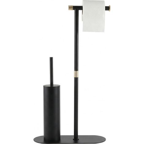 Porte Papier Toilette avec Brosse WC Acier Inoxydable – Porte roleau Papier Toilette sur Pied Noir Mat avec Accents doré brossé, avec 2 Brosse Silicone et PP. Idéal pour salles de Bain (1/5)