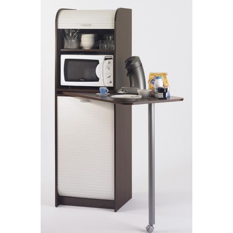 Table de Cuisine et Meuble Rangement 5 Niches - Coloris: Wengé + Blanc (1/3)