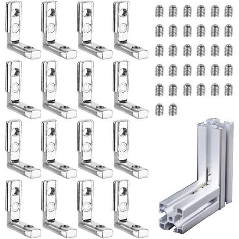 Equerre de Fixation Angle Droit Support 16Pcs Rainure de connecteur en profilé d'aluminium supports en forme L à 90° Connecteur profilé alliage de zinc pour profilé en aluminium série 20