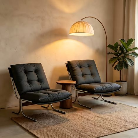 Fauteuil d'appoint confortable en similicuir avec revêtement amovible, fauteuil de salon tendance avec pieds en métal, fauteuil lounge moelleux de style Barcelone pour salle d'attente, balcon, chambre (1/5)