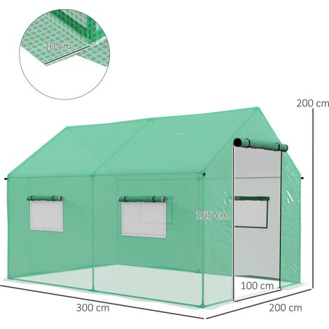 Serre en aluminium 2x3x2m coupe-vent avec fenêtre roulante et protection UV,idéale pour les tomates,construction en acier stable en vert