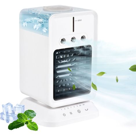 Tragbarer Verdunstungsventilator mit 3 Geschwindigkeitsstufen, 90°-Oszillation, Mini-USB-Luftbefeuchter mit 2600-mAh-Akku und Timer für Zuhause, Büro und Camping – KZQ (1/4)
