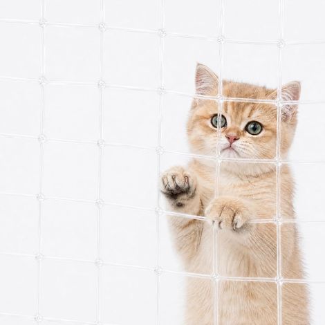 Filet de protection pour chat pour balcon - 4 x 3 m - Blanc - Filet de protection robuste pour fenêtre - Sans perçage - Matériel de montage complet inclus (1/5)