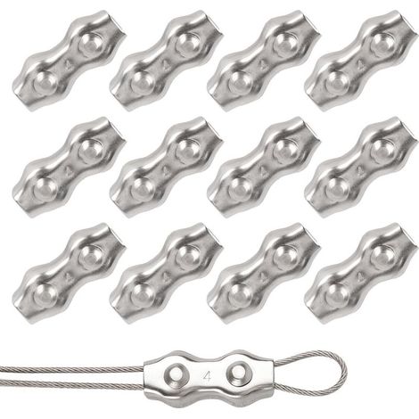 12 Pièces Duplex Clips Serre-Câbles M4 Serre Cable Acier 4mm Clip de Câble Métallique,304 Serre-Câbles en Acier Inoxydable pour Câble Métallique 3mm,pour Auvent Tendeur de Corde à Linge (1/5)