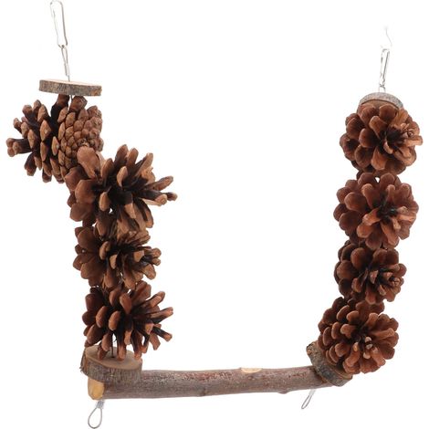 Perchoir En Bois Pour Oiseau - Balançoire Avec Pommes De Pin - Jouet À Mâcher Pour Perruches Et Calopsites - Accessoire De Cage 1 Pièce (1/5)