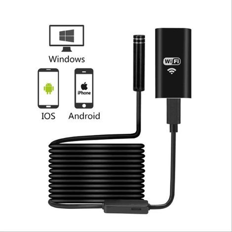 Miroir d'inspection, caméra endoscopique HD 720p WiFi, enrouleur de câble endoscopique, caméra étanche IP67 avec 8 LED pour Android, iOS, iPhone, Mac et PC Windows - Portée : 5 m (1/3)