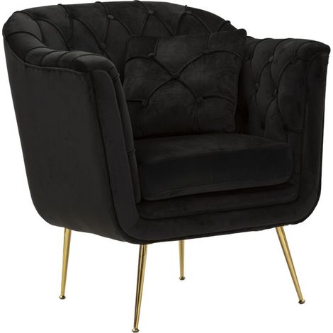Poltrona Budapest Nera con Cuscino 88x83x91 cm in Compensato e Spugna e Ferro e Poliestere Nero (1/5)