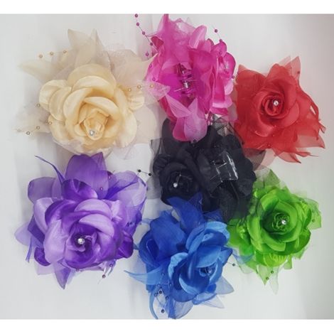 TRADE SHOP - 2 Fermaglio Fermagli Fiore Rosa Glitter Molletta Ferma Capelli Fermacapelli -