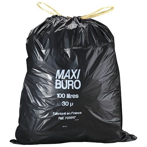 Sacs poubelle 100 litres liens coulissants Maxiburo - Carton de 200
