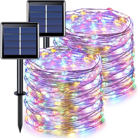 2PCS 15m 150 LED extérieure solaire Fairy Tale light avec 8 modes imperméable à l'eau décoratif cuivre fil lumière pour jardin arbre Noël (couleur) (1/5)