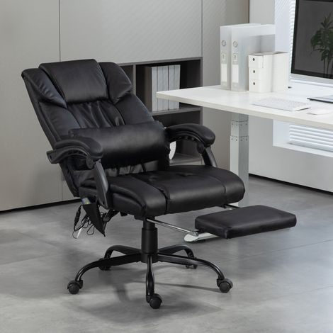 Silla de Oficina con Masaje de 6 Puntos Respaldo Alto Reclinable Altura Ajustable Reposapiés y Mando a Distancia Negro (1/5)