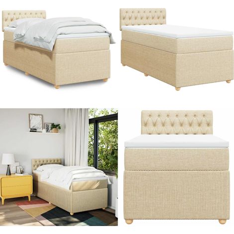 Cama box spring con colchón tela color crema 80x200 cm - Colchón de muelles - Cama de muelles ensacados