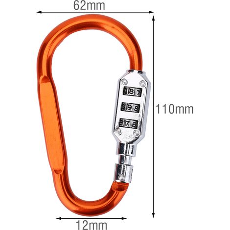 Cadenas à combinaison orange pour bagages et sacs de voyage avec mousqueton de sécurité (1/5)