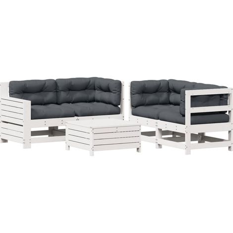 Set Salotto Giardino 5pz con Cuscini Bianco Legno Massello Pino vidaXL (1/5)