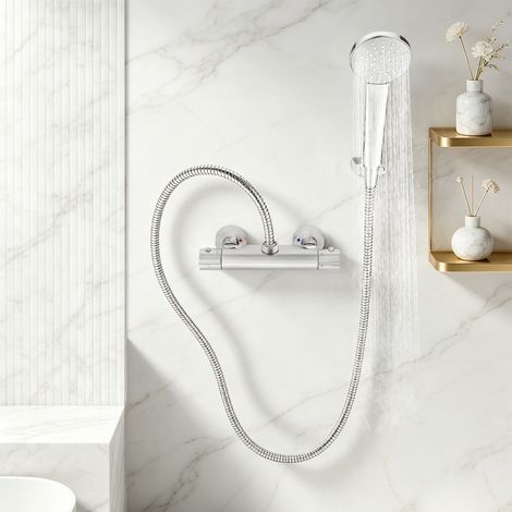 Mitigeur Douche Thermostatique pour salle de bain, Mitigeur Baignoire Thermostatique, Robinet de Douche Thermostatique avec Bouton de Sécurité 38 °C, Anti-brûlure (1/5)