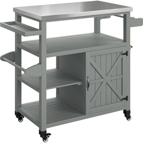 Table roulante de jardin pour barbecue en acier inoxydable gris, chariot avec plateau 107x49,5x92,5cm (1/5)