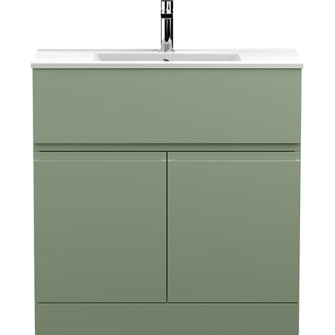 Hudson Reed Urban Floor Standing Vanity Unit with Basin 2 Satin Green - 800mm Wide (1/5)
