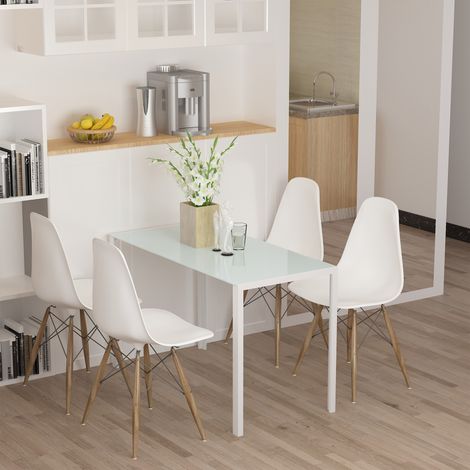 Table rectangulaire pour 4 personnes pour la cuisine et le salon - 120x60x75 cm - table moderne en métal et verre trempé - blanche