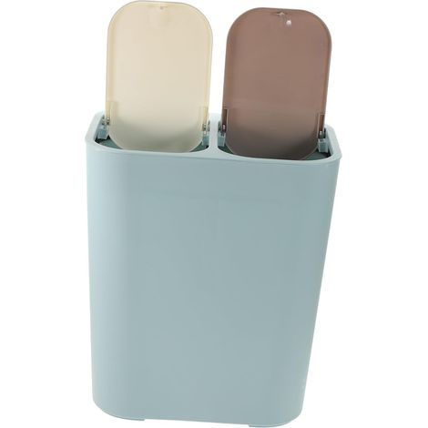 Poubelle Double Compartiments Cuisine 12l en Plastique Couvercle Bleu, Poubelle Ménagère Sèche et Humide pour Tri des Déchets Domestiques, Usage Maison et Salle de Bain, (1/5)