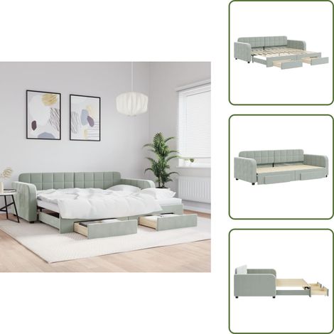 Tagesbett Ausziehbar mit Schubladen Hellgrau 90x200 cm Samt - Ausziehbares Tagesbett - Ausziehbare Tagesbetten - Bett - Gästebett (1/5)