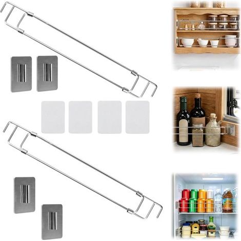 Tiges de fixation en 2 parties Support de rangement pour réfrigérateur Tige de support télescopique Tige de protection pour armoire (31 x 4 cm Argent) (1/5)