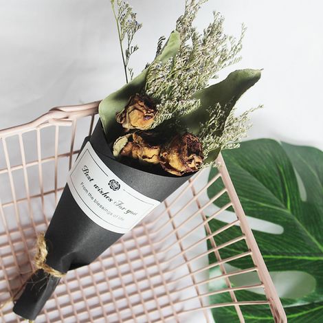 1 Pc Bouquet de Fleurs Séchées Rose Artificielle Déco pour Maison Mariage Anniversaire Cadeau (2) (1/2)