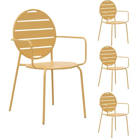 Lot de 4 fauteuils de jardin dossier rond en métal moutarde - BACA