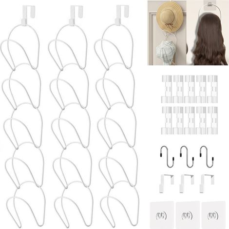 Lot de 15 supports de rangement pour chapeaux à suspendre dans un placard - Pour écharpes, sacs à main, serviettes, vêtements, cravates - Fixation murale avec crochet de suspension - Blanc (1/5)