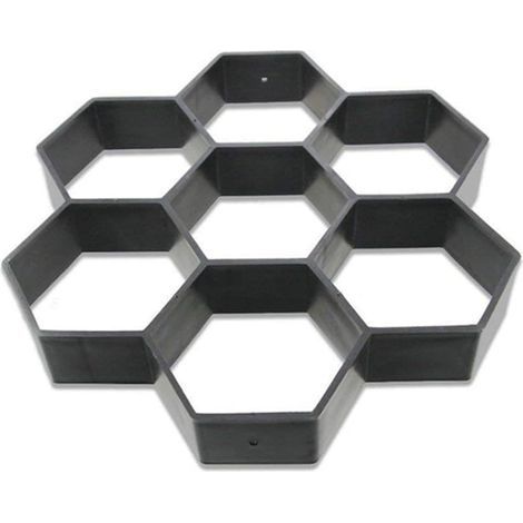 Moule hexagonal réutilisable pour pavés de béton, marcheau, pierre de ciment pour trottoir, allée, terrasse, jardin, route (30 x 30 cm, noir) (1/5)