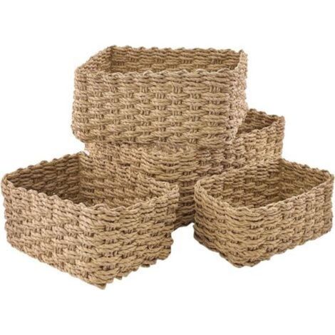 Lot De 4 Panier Osier Empilable, Salle de Bain Corbeille Enfant Jaune, Panier Table a Langer Bebe,Panier de Rangement Tressés pour Décoration de Chambre d'Enfant, Salle de Bain, Chambre à Coucher (1/4)