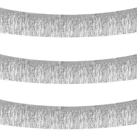 3er-Packung, insgesamt 9 Meter langes, glänzendes, silbernes Banner zum Aufhängen an der Wand, ideal als Dekoration für Hochzeiten, Geburtstage, Neujahr und Partys. (1/4)