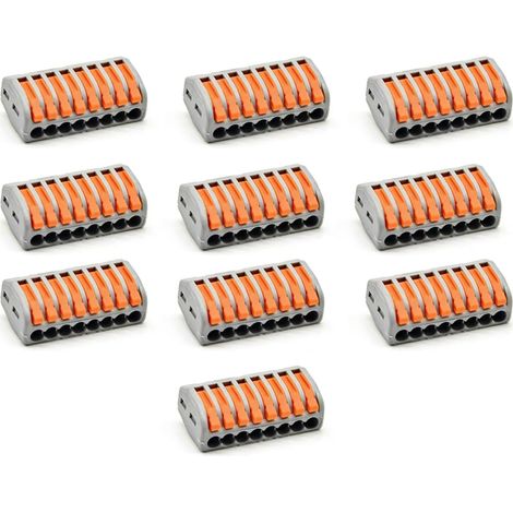 Lot de 10 Connecteurs de Câble Électrique à Levier - Bornes Compactes 8 Ports, Domino Électrique pour Câblage de Bâtiment et Installation Domestique, Modèle PCT-218 (1/5)