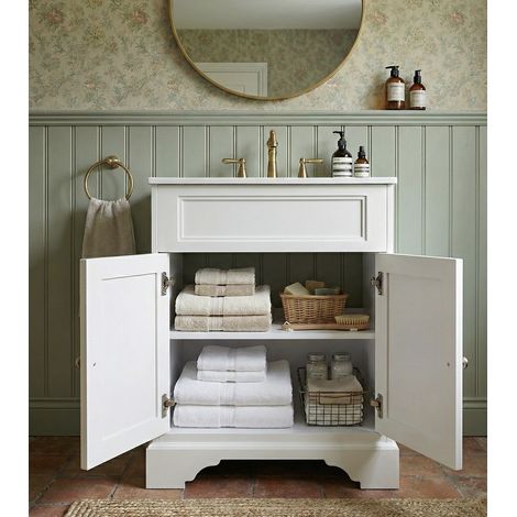 Meuble Salle de Bains avec vasque/lavabo DOLIANA 60 à poser laqué Blanc mat avec plan céramique (1/5)