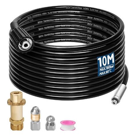 Ferret, 180 Bar 60 °C Pipe, Drain Unblocker with Jet and Rotary Pressure Washer Nozzle and 1 Adapters, Efficient Unblocking, Compatible with Karcher K2 K3 K4 K5 K6 K7-10M