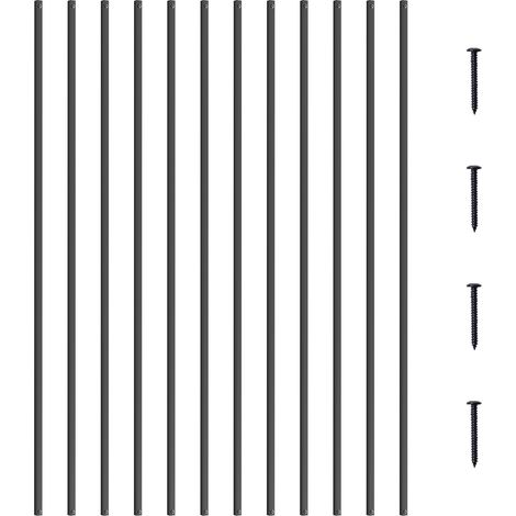 Balustres en métal pour escalier, 1118 x 13 mm, tiges de rampe carrées en alliage d'aluminium, 31 balustres de pont avec vis, balustrade droite creuse classique, revêtement en poudre noir satiné (1/5)