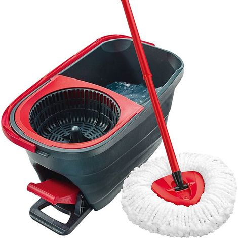Kit de nettoyage - JUANIO - Kit essoreur rotatif - Seau à pédale - Manche télescopique 123 cm - Microfibre lavable (1/3)
