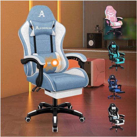 Bürostuhl Gaming Massage Lendenkissen Fußstütze Blau Thor-Serie (1/5)