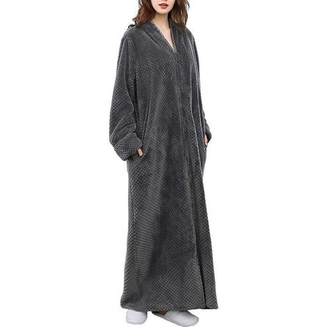 Women's fleece bathrobe, warm dressing gown for relaxation and nightwear (L) - gray