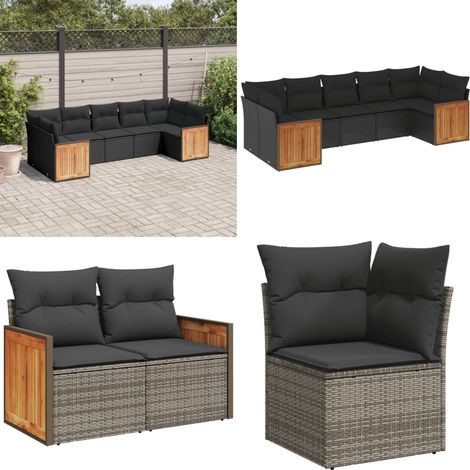 7-tlg. Garten-Sofagarnitur mit Kissen Schwarz Poly Rattan - Gartengestelle - Gartenmöbelset - Outdoor Möbel - Lounge Set - Rattan Gartenmöbel - Home & Living (1/5)