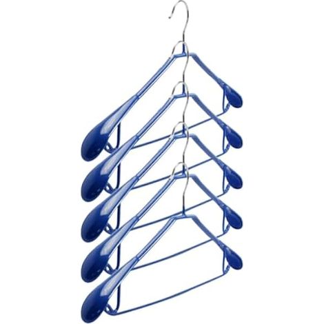 Lot de 5 Cintres en Plastique Bleu Épaissis et Antidérapants pour Vêtements, Larges Épaules sans Trace, pour Maison et Hôtel (1/5)