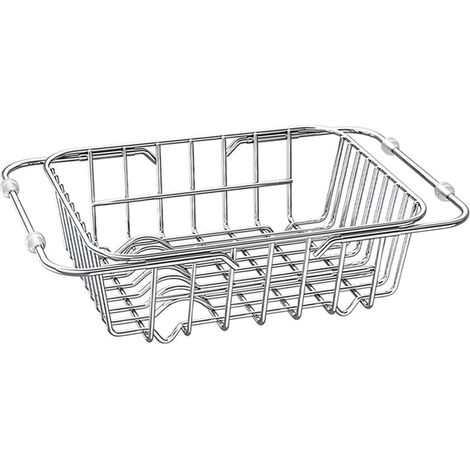 Égouttoir à Vaisselle Extensible INOX Petit Format Acier Inoxydable Résistant Filtration des Résidus Alimentaires pour Évier La Cuisine Rangement Multi-usages (1/5)