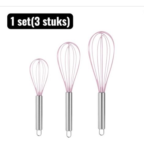set (3 pièces) - Fouet de cuisine - Fouets - Batteurs - Batteur à œufs - Mélangeurs à main - Mélangeurs à gâteaux et à crème - Ustensiles de pâtisserie professionnels - Rose (1/5)