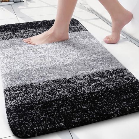 Mikrofaser-Badematte, weich und saugfähig, rutschfest, dick und flauschig, maschinenwaschbar, geeignet für Badezimmer, Badewannen und Duschen, 40 x 60 cm, schwarz, rechteckig.