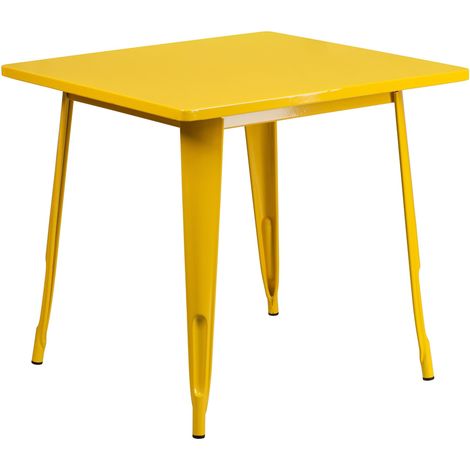 Meuble 80 cm carré en métal Table d'intérieure/extérieure, Métal, Jaune, 31.5' (1/4)