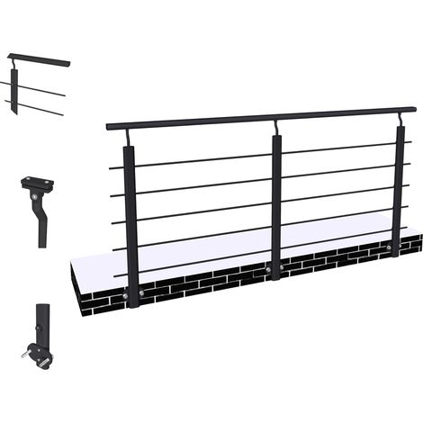 Océan Garde-corps Aluminium Noir 200cm - Rampe d'escalier 200cm - Fixation Latérale (5 traverses +1 main courante) - Pour tous espaces