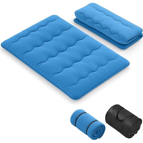 GOPLUS Matelas Futon Japonais 2 Personnes 140x200CM-Lit de Couchage Enroulable de Sol et Portable avec Sac de Transport Bleu