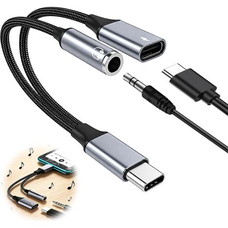 Adaptateur USB C Jack, Audio 3,5 mm avec Charge PD 60 W, Format 2 en 1 (1/5)
